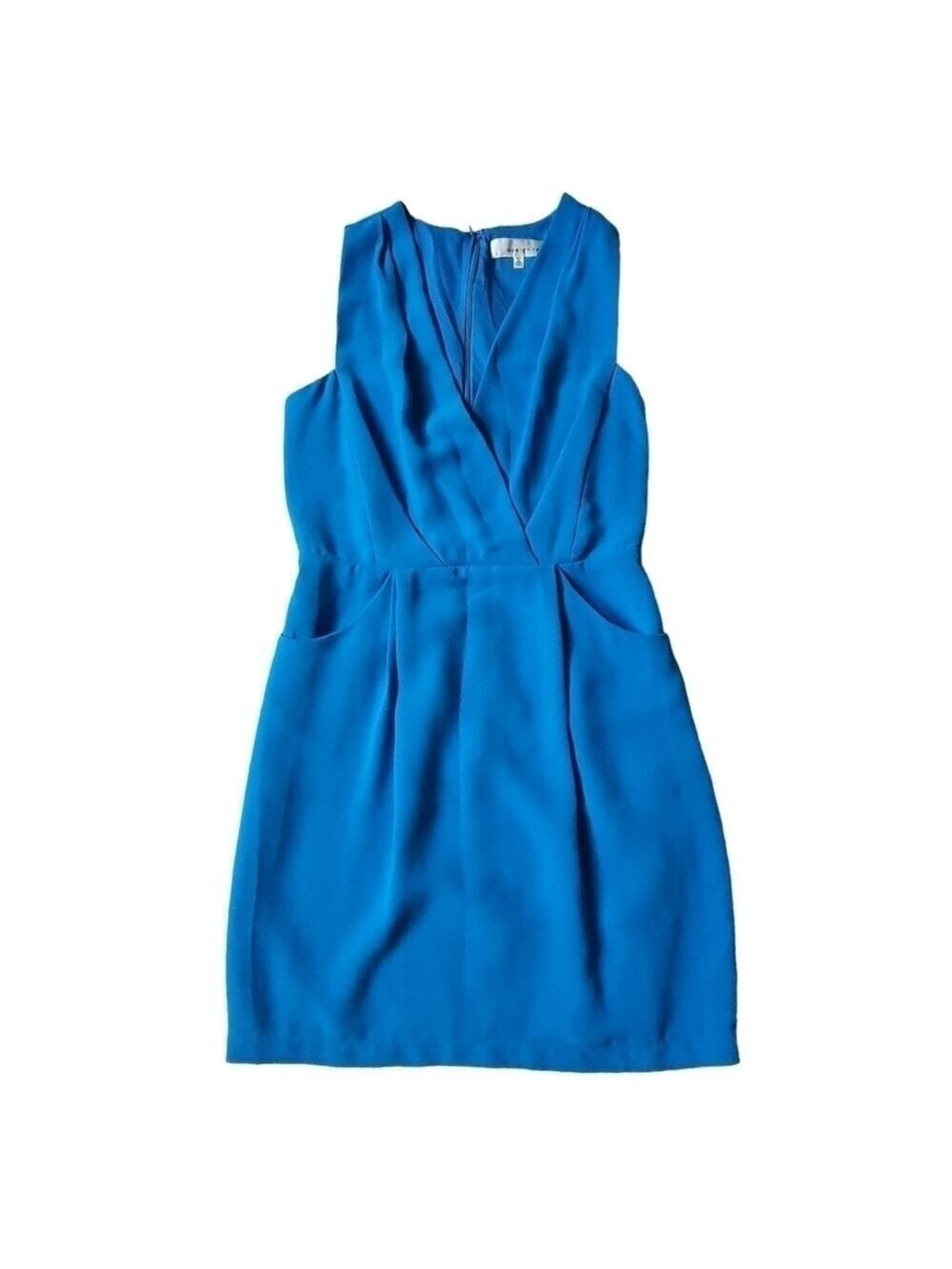 Adelyn Rae Sleeveless Sheath Wrap Dress Vneck Pleated Pockets Blue Size M